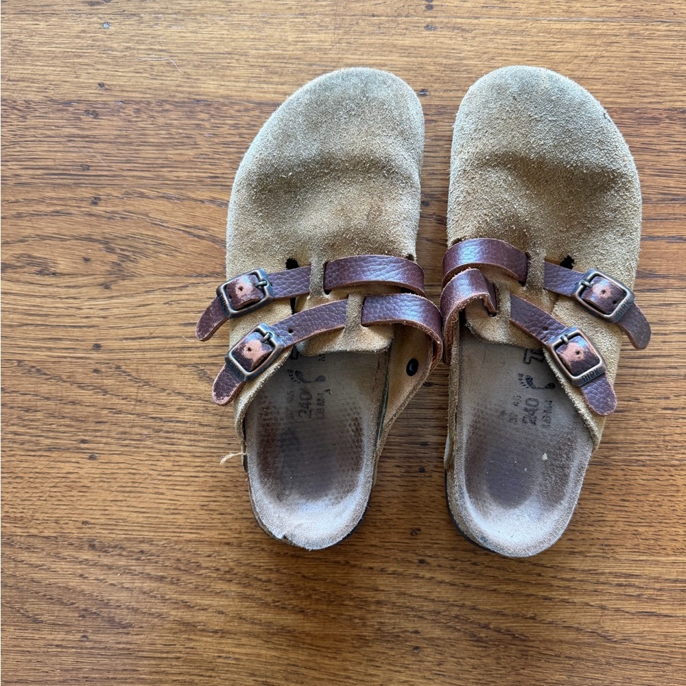 Tan Suede Slip-On Birkenstocks Brown Straps